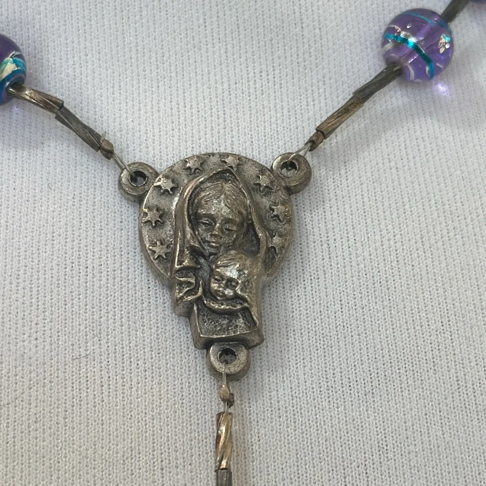 CRUZ DE CARAVACA PURPLE GEM SILVER SPACERS BEAUTIFUL ‎ CATHOLIC ROSARY